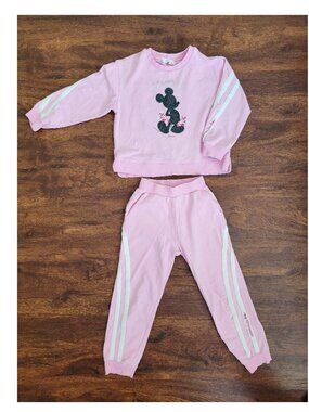Monnalisa Girl 8 Pink Sweatpants & Sweatshirt Pullover Mickey Graphic Bedazzled